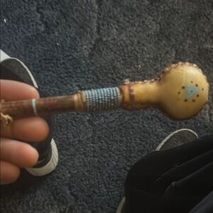 Handcrafted Beaded Rattle with Blue Accents